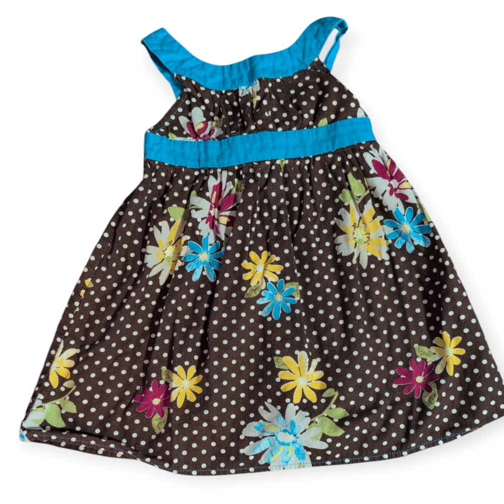 YOUNGLAND Brown Polka Dot Floral Sleeveless Sun Dress